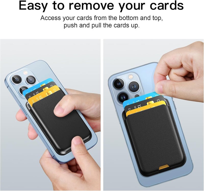 ZoyiNsgu Phone Card Holder, Premium Leather Wallet Stick on, Adhesive Credit Card Holder for Case, Sticky Wallet for Back of Cover, Android Cell Phone, iPhone, Fit 4 Cards, Deep Blue - Image 5